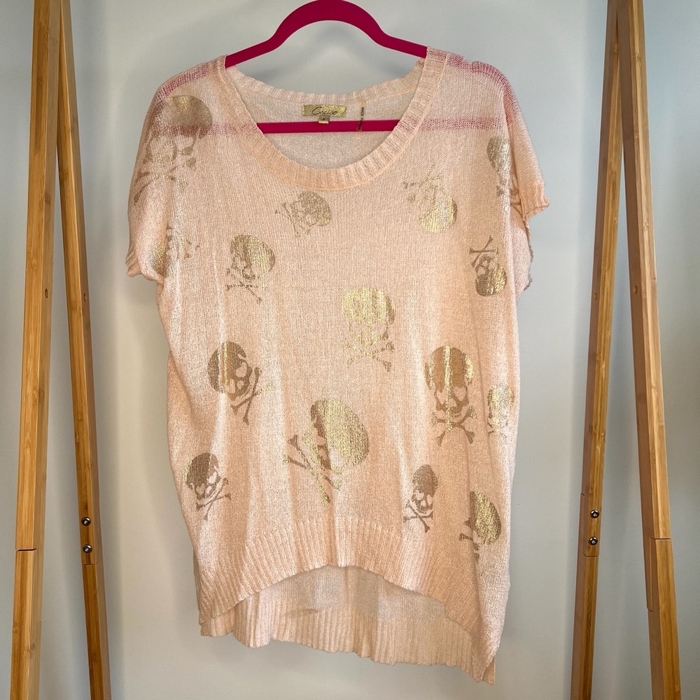 Cecico Beige Sweater with Gold Skull Design